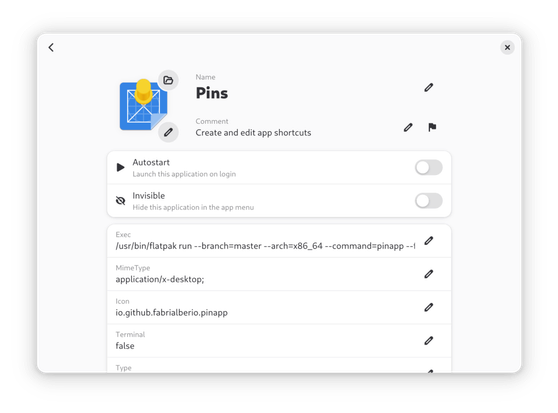 Screenshot of "Pins"