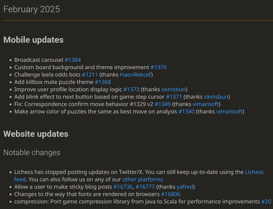 Screenshot of Lichess changelog at https://lichess.org/changelog