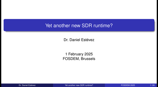 The title slide for the talk "Yet another new SDR runtime?"