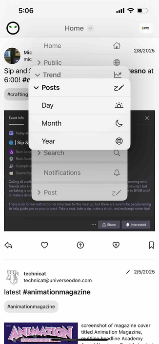 the trend submenu is open showing post day month and year ranges