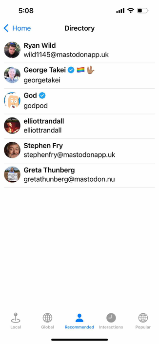 a directory view with tabs showing the recommendations tab selected and god recommended 