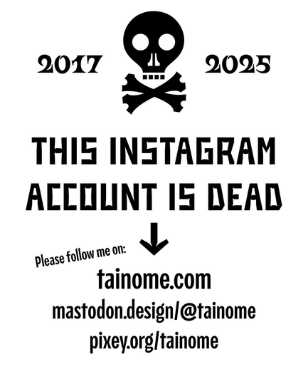 screenshot of a graphic that says THIS INSTAGRAM ACCOUNT IS DEAD with links to their new home on the fediverse 