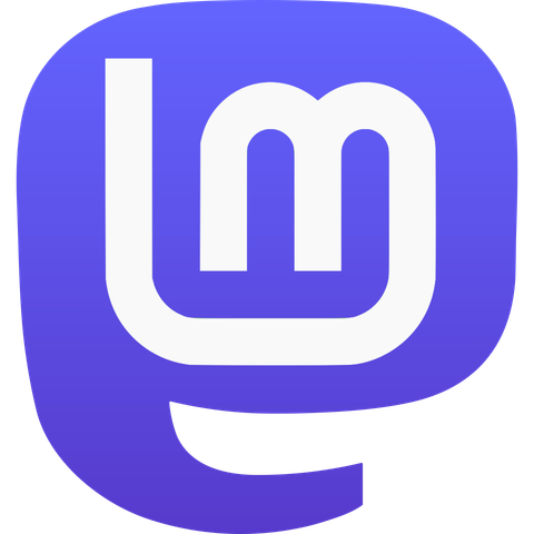 The Mastodon logo, the purple gradient silhouette of a mastodon's head facing left, with the white letters of Linux Mint's "LM" logo where Mastodon's similar "M" would be.