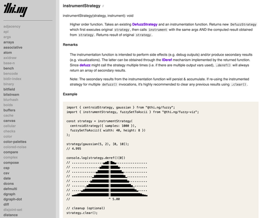 Screenshot of the documentation tool/page mentioned in the post, showing the API docs for this function (light color scheme): https://docs.thi.ng/umbrella/#fuzzy-viz:instrumentStrategy