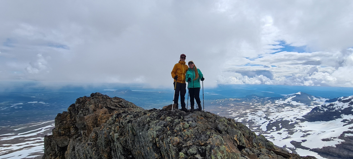 Me and my wife on the top of a mountain in the Scandinavian mountain range.