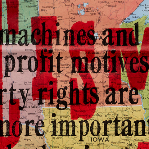 Zoomed detail of the red and black type.