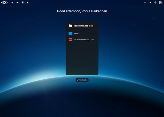 Nextcloud dashboard screenshot
