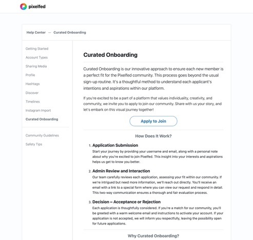 Curated Onboarding registration help centre documentation