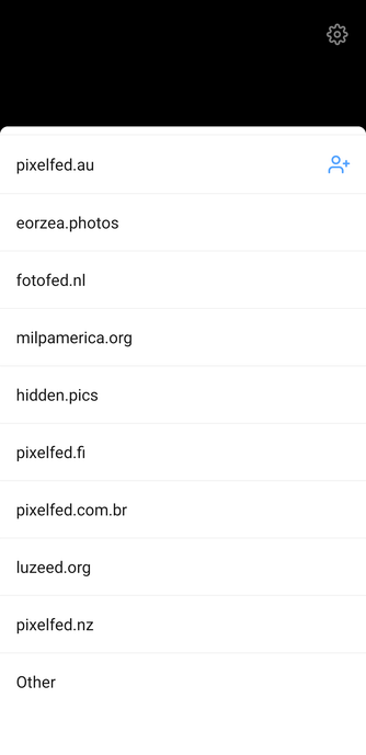 A list of suggested URLs that Pixelfed shows you when you tap the server drop down. All the way at the bottom is the option "other".