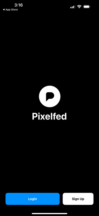 New Pixelfed app landing screen