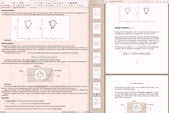 desktop screenshot showing. lyx on the left and a PDF preview on the right
lyx has a document with equations and diagrams