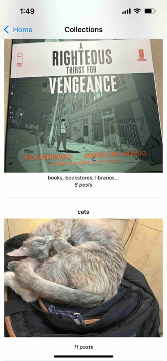 collections list showing two collections, one for books and one for cats
