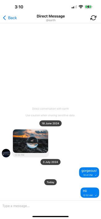 Screenshot of Pixelfed Direct messages feature