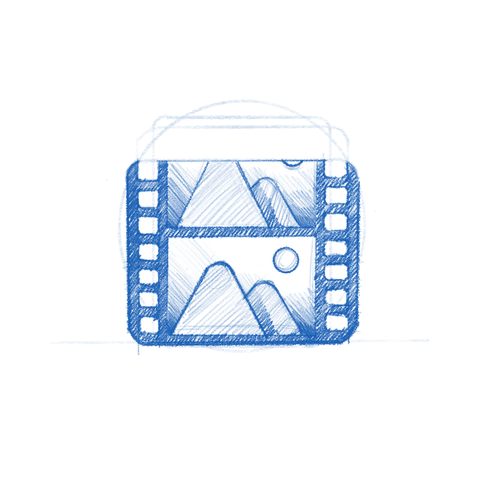 Moviola app icon sketch. Cropped film frame.