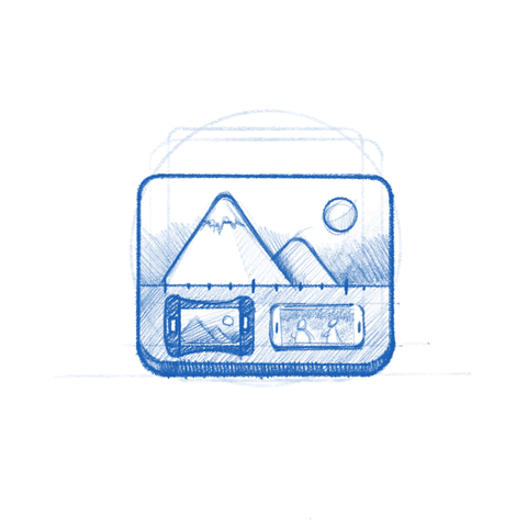 Moviola app icon sketch. A large video preview with two strips on a timeline below.