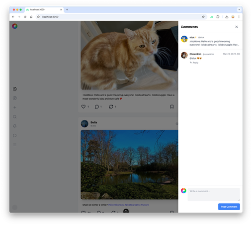 new pixelfed webUI in light mode with comments open
