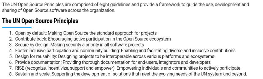 Screenshot of a part of the linked page, showing the 8 UN open source principles.