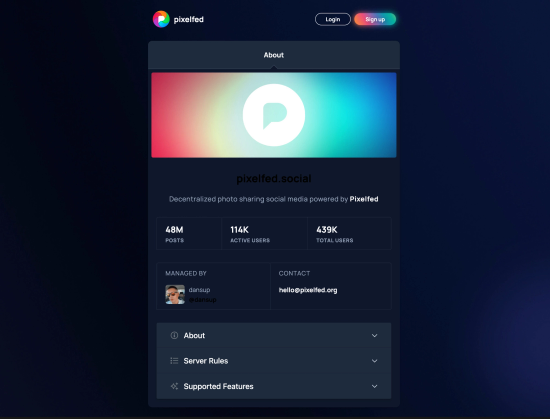 Page d'accueil de Pixelfed ...