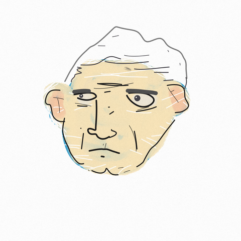 A stylized digital drawing of a face of a white senior man with short, thick white hair, looking to the side.

The drawing has sketchy qualities while it attempts to portray skin tones somewhat realistically, with a light-blue color peeking through a top layer of yellowish skin, with some redness in the ears.