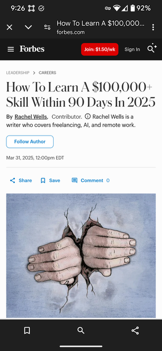 Screen shot of Forbes web site with image reminiscent of NSFW Internet meme