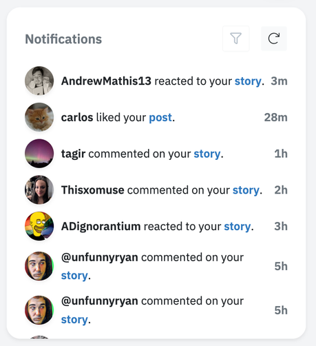 A bunch of story notifications