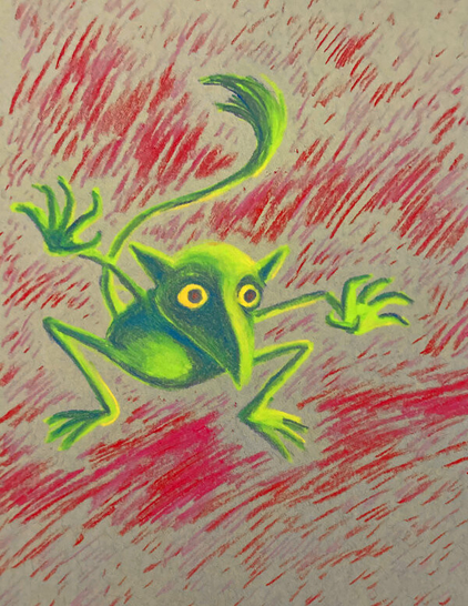 pastel sketch of a weird little goblin
