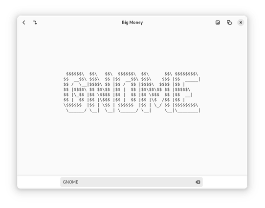 A screenshot of Calligraphy, showing a the font "Big Money" displaying the text "GNOME"