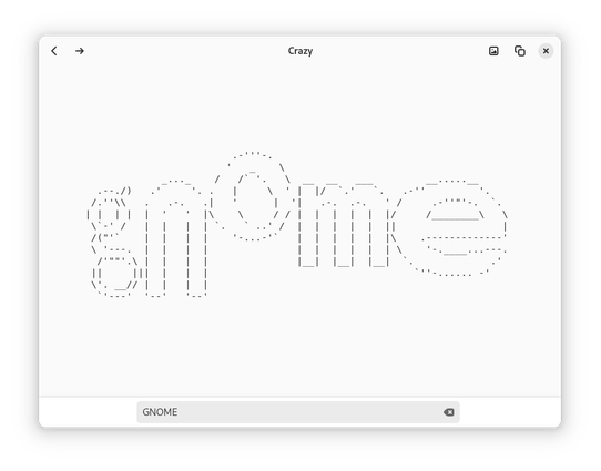 A screenshot of Calligraphy, showing a the font "Crazy" displaying the text "GNOME"