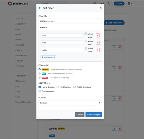 The first version of our Filter Edit modal design