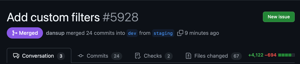 Pixelfed Custom filters PR showing 4,122 additions and 67 files changed