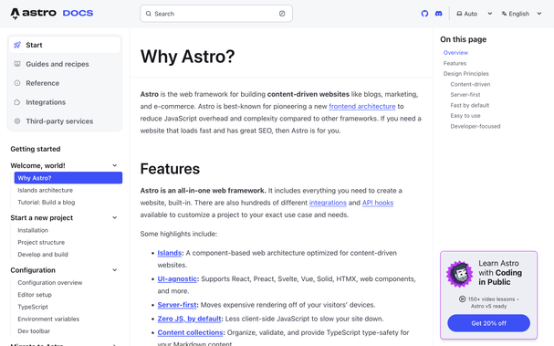 Astro documentation page titled “Why Astro?”