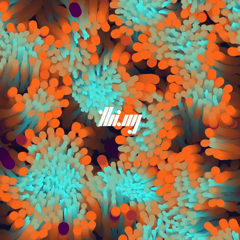 Short generative animation of 1200 agents/boids exhibiting self-organizing flocking behaviors. Each boid's radius and color is controlled by the distance to its neighbors. The colors are chosen from a gradient of cyan, orange, purple. Each boid is leaving a very slowly fading trail, creating aesthetics reminiscent of sea anemones..