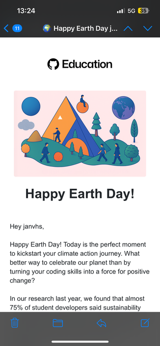 GitHub marketing email about the Earth Day and how you should care more