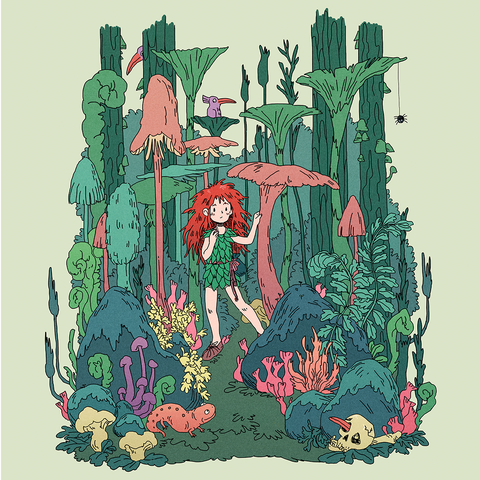 A girl explores a mysterious fantasy forest
