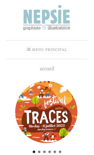 Capture d’écran de mon site internet Nepsie.fr avec la vignette de l’affiche du festival Meslay Traces 2023 que j’ai réalisé !