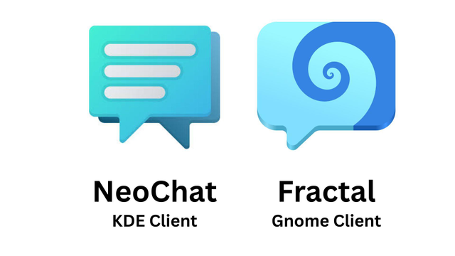 The KDE Matrix client Be chat logo and the Gnome Matrix Client Fractal logo on a white background.