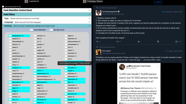 screenshot of fedialgo demo app