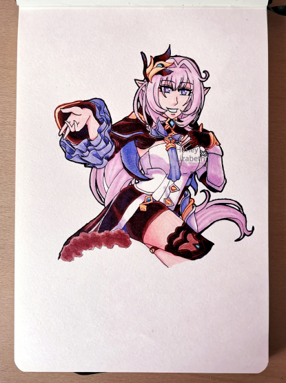 Photo of the Elysia Drawing I did with markers. The pose is the sale one from the render.