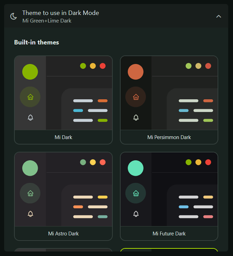 Misskey theme selector, which each theme are depicted with each own image.