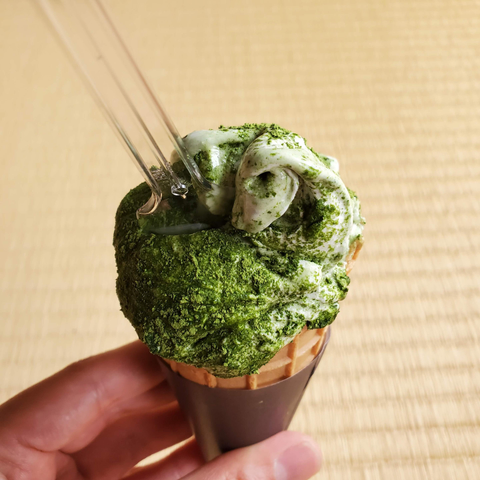 Matcha ice cream topped with a generous helping of actual matcha.