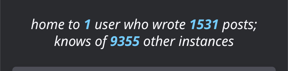 home to 1 user who wrote 1531 posts; knows of 9355 other instances