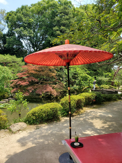 An iced matcha within the small cafe in the gardens of Heian Jingu.