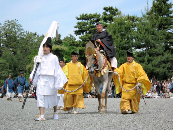 Participants in the May 15th Aoi Matsuri parade. The procession departs from the Imperial Palace and winds towards the Kamo shrines.