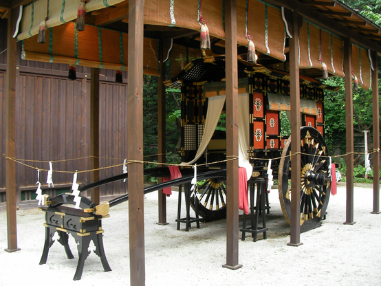 An imperial cart at Shimogamo-jinja, used in the Aoi Matsuri procession.