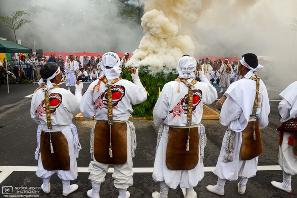Firewalking Festival at Yugasan Rendaiji Temple on the outskirts of Kurashiki, Okayama Prefecture. The fire pit has been fully prepared.