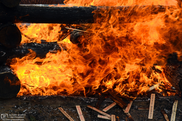 Firewalking Festival at Yugasan Rendaiji Temple on the outskirts of Kurashiki, Okayama Prefecture. The embers are coming along nicely.