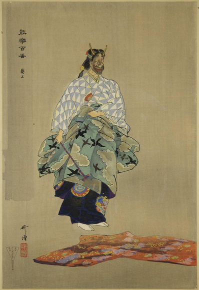Painting depicting a Noh performance of the play 'Lady Oi'.