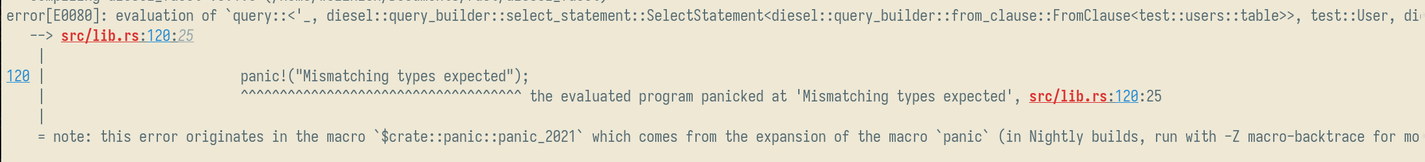 A rustc error message saying that const eval panicked with the error message: "Mismatching types expected"