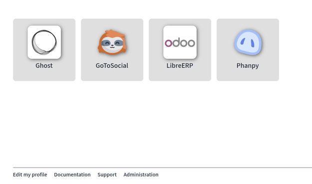 Home screen of YunoHost, clearly showing Phanpy as an installed app.