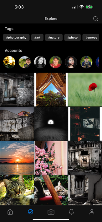 New Pixelfed mobile app explore screen